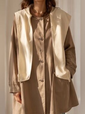 Light Taupe Trench Coat with Cream Shawl Collar